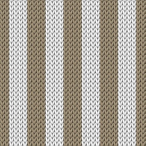 Stripes knit large Mushroom Brown White Wallpaper