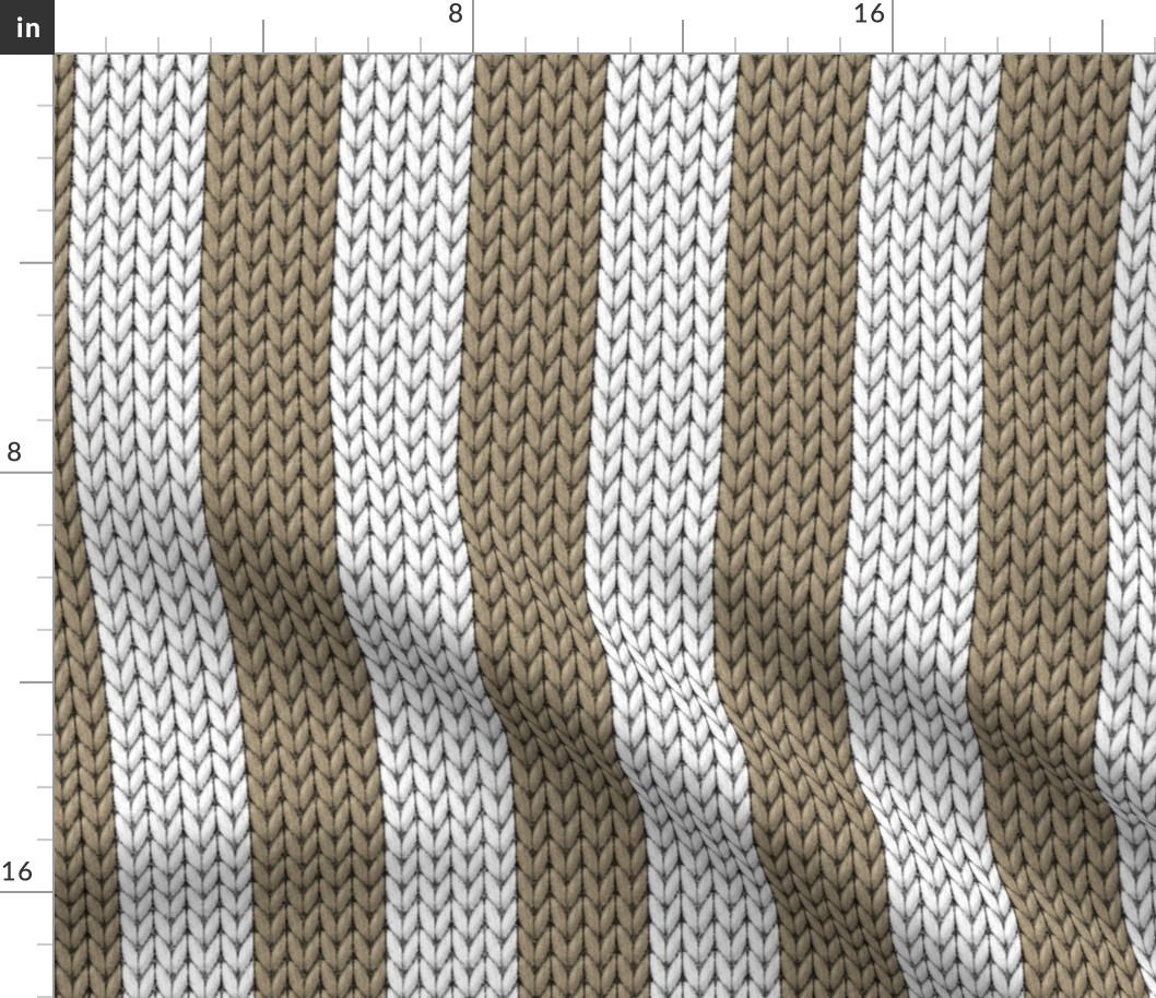 Stripes knit large Mushroom Brown White Wallpaper