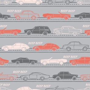 (large scale) retro cars on the road with grey and orange