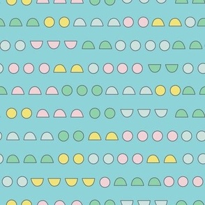 Soft Pastel Geometric Shapes in Pink, Mint, Yellow, Light Grey on Blue Ground