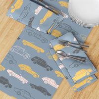 (large scale) linear retro cars on grey