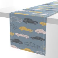 (large scale) linear retro cars on grey