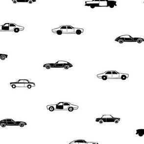 (small scale) black and white vintage cars