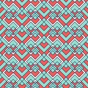 Geometric Hearts (Coral and Mint Palette)