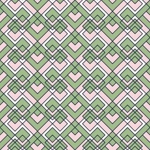 Geometric Hearts (Green and Pink Palette)