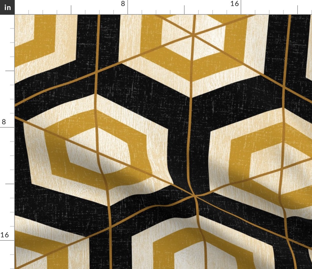 modern black and antique gold blonde wood hex