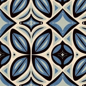 Abstract Bohemian Butterfly in Grayed Blues and Cream