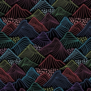 Bright Line Art Mountains in Orange, Green and Blue - medium