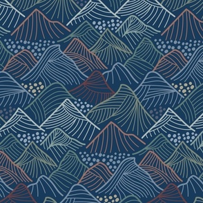 Line Art Mountains in Blues and Greens - medium