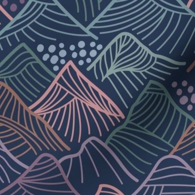 Line Art Mountains in mauves, purple, coral, green and navy blue - medium