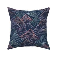 Line Art Mountains in mauves, purple, coral, green and navy blue - medium
