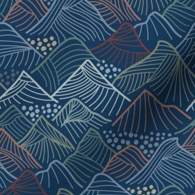 Line Art Mountains in Blues and Greens - small