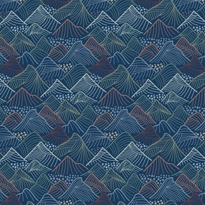 Line Art Mountains in Blues and Greens - small