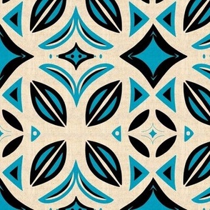 Abstract Bohemian Butterfly  in Black and Blue on Cream