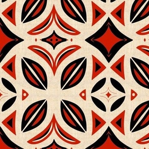 Abstract Bohemian Butterfly  in Black and Red on Cream