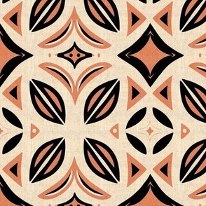 Abstract Bohemian Butterfly  in Black and Peach on Cream