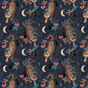 Tyger Tyger - Tigers in the forest at night - dark steel blue - small