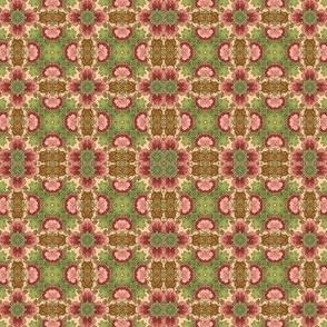 Small Scale Pink Flowers Geometric on Green