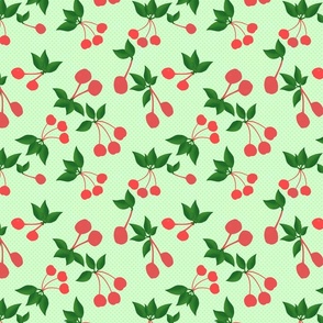 Cherries and Dots Rockabilly With Green Background