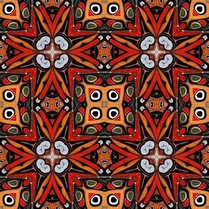 Geometric Repeat in Red Orange Green Gray and Black