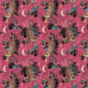 Tyger Tyger - Tigers in the forest at night - bright hot pink - small