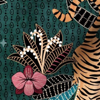 Tyger Tyger - Tigers in the forest at night - dark forest green - jumbo
