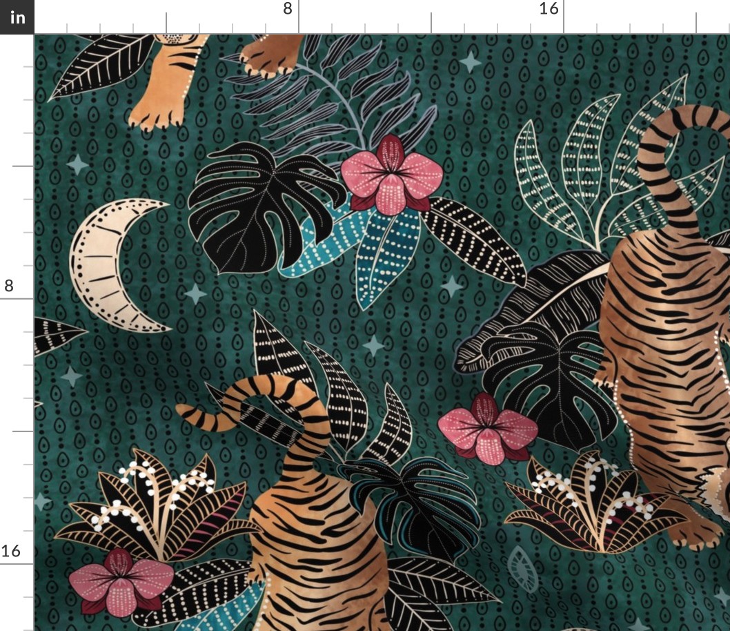 Tyger Tyger - Tigers in the forest at night - dark forest green - jumbo