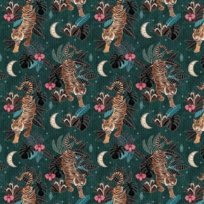 Tyger Tyger - Tigers in the forest at night - dark forest green - small