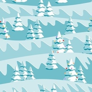 Midcentury Christmas Trees Winter Landscape Blue - Retro Christmas 
