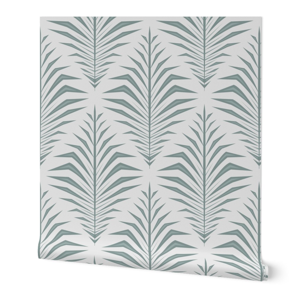 XL Geometric Palm Leaves Neutral Green Ivory 12in