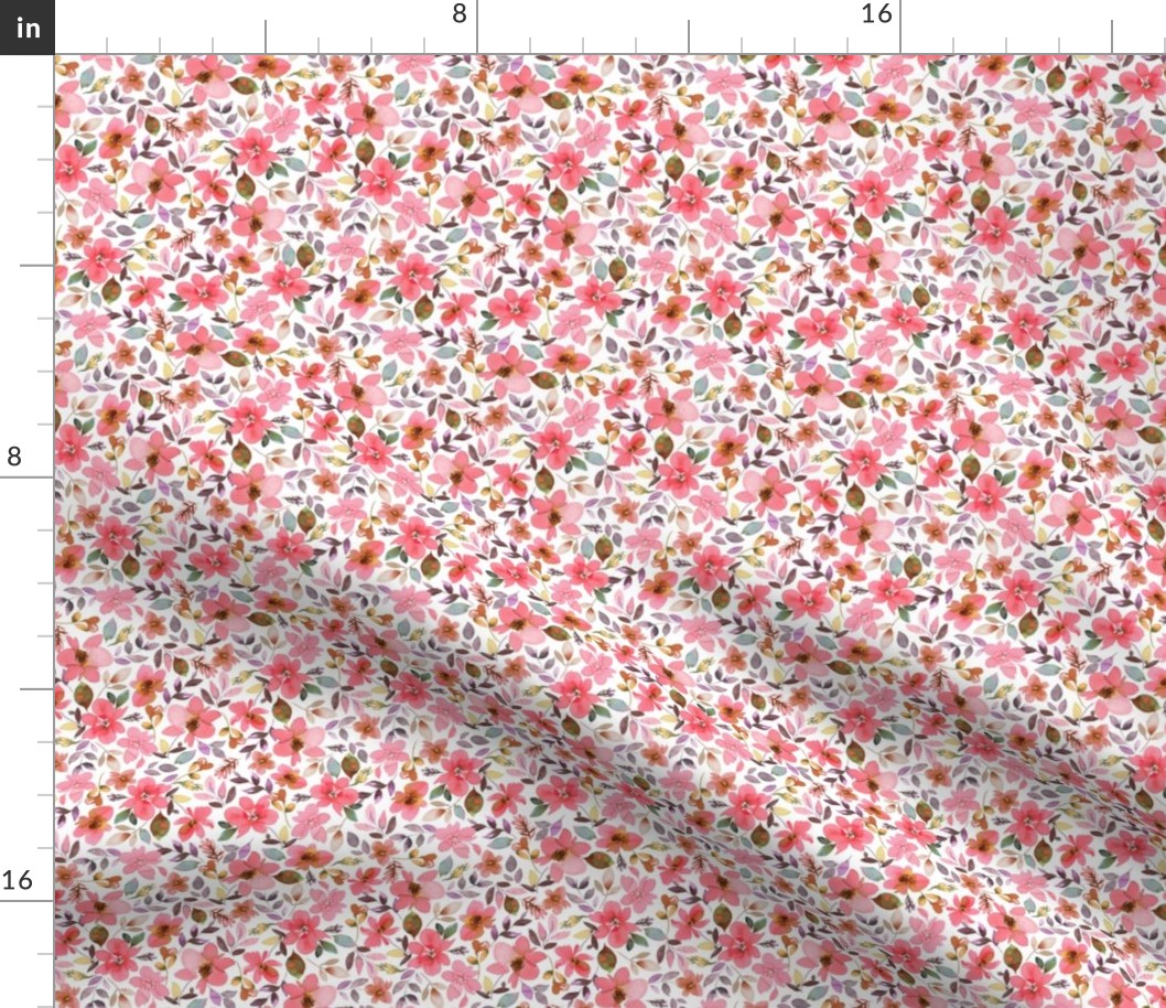 Summer floral watercolor Pink coral flowers Micro floral