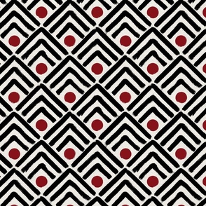 Inky brushstroke chevrons with classic blood red dots - Japanese, Asian - medium