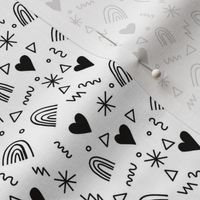 Doodles Hearts Rainbows black on white small