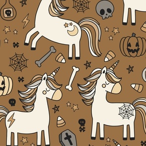 Muted Halloween Unicorn Golden Brown - extra large scale