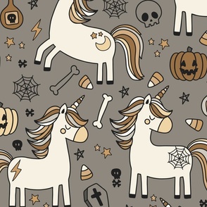 Muted Halloween Unicorn Sandy Grey - extra large scale
