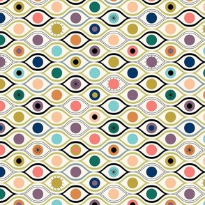 All eyes are on you - colorful repeating eyes on cream - bold abstract - medium 