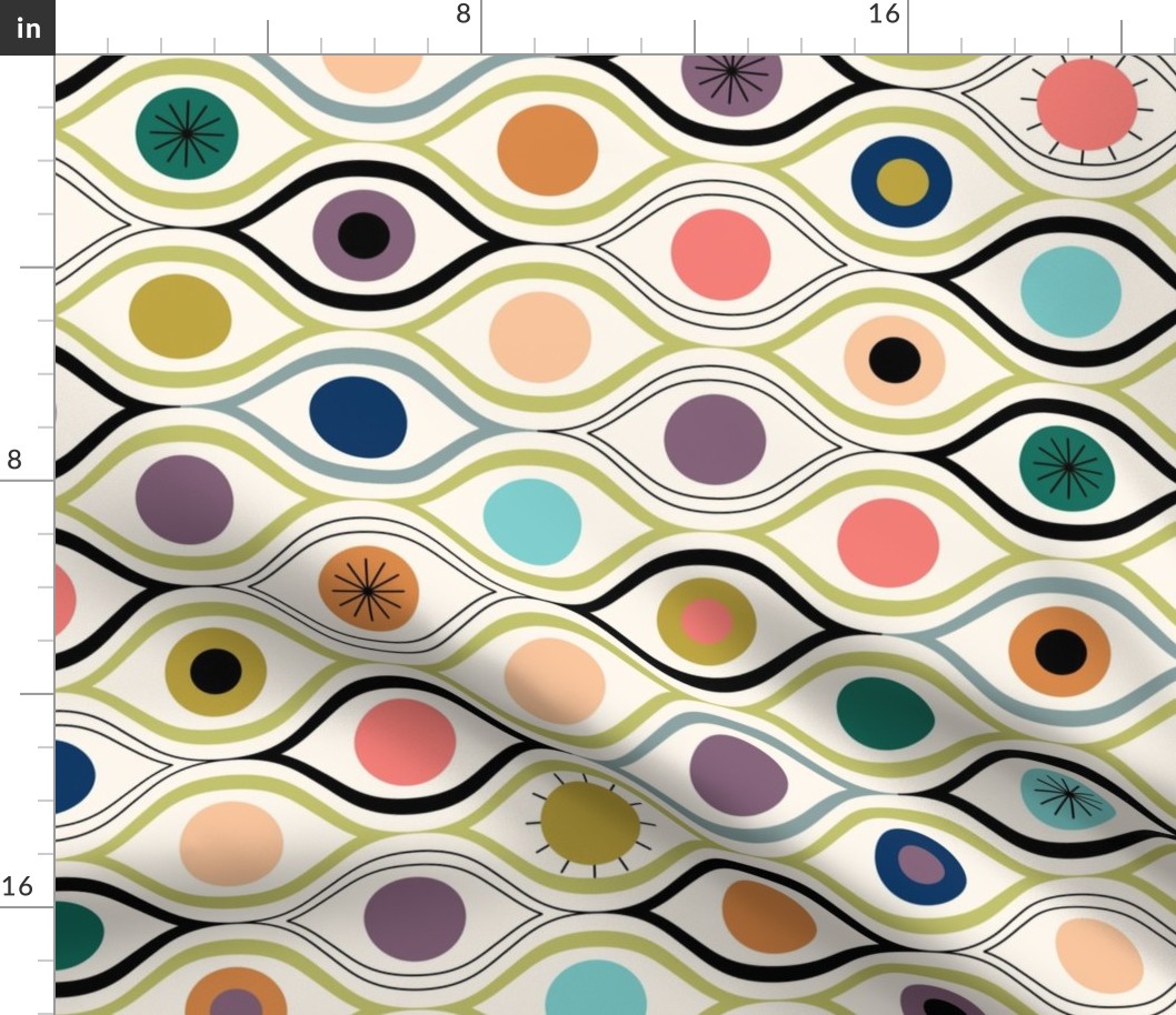 All eyes are on you - colorful repeating eyes on cream - bold abstract - large 