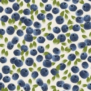 Blueberries with Leaves - Custom Printed Fabric