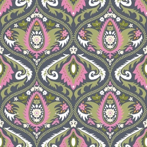 ogee wallpaper pink and green | large jumbo scale