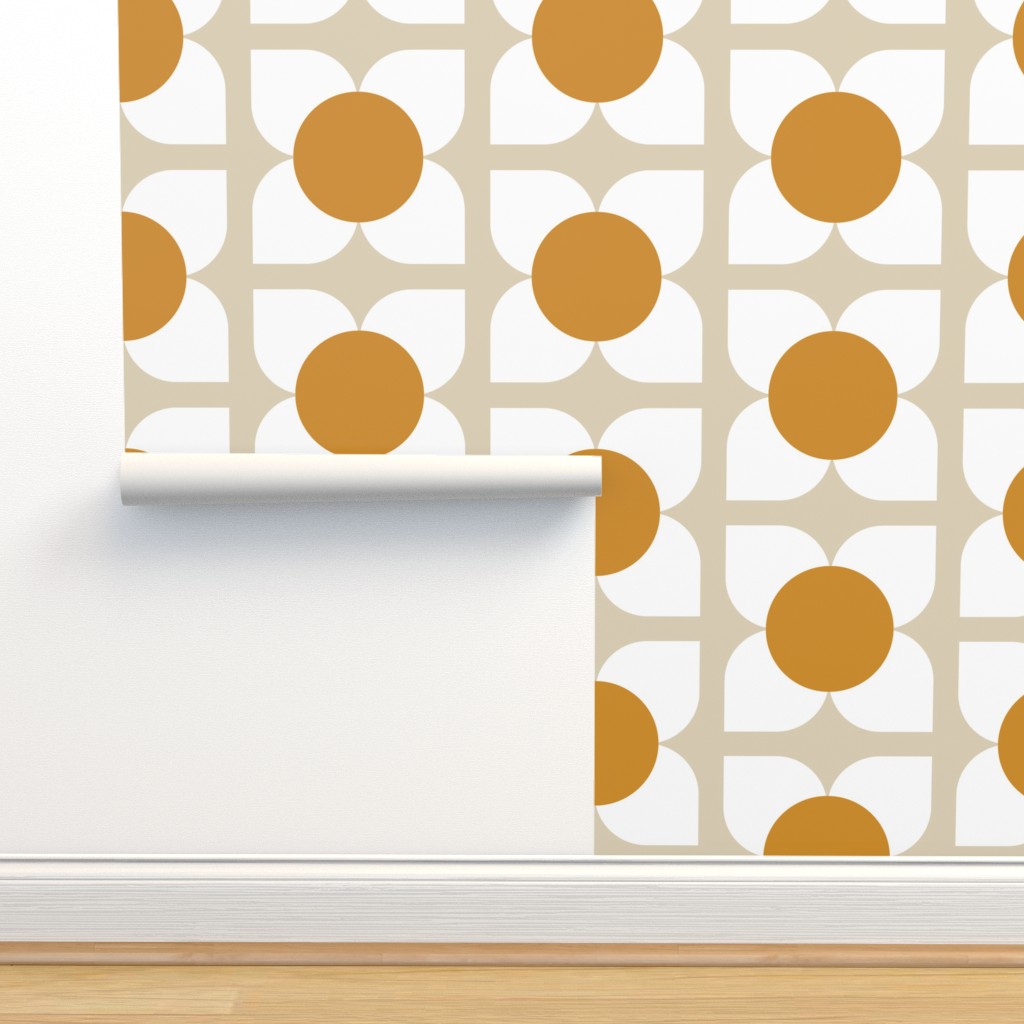 Geo Floral Neutral Yellow Wallpaper | Spoonflower