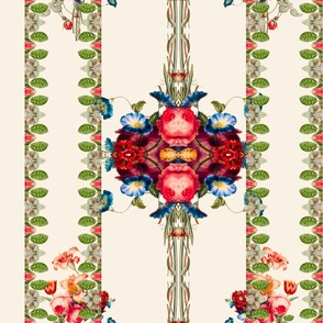 Vintage flowers,rococo ,columns,cream background 