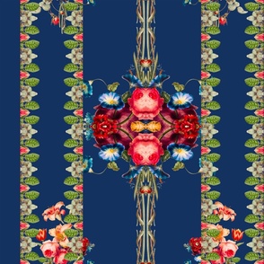 Vintage flowers,rococo ,columns,blue background 
