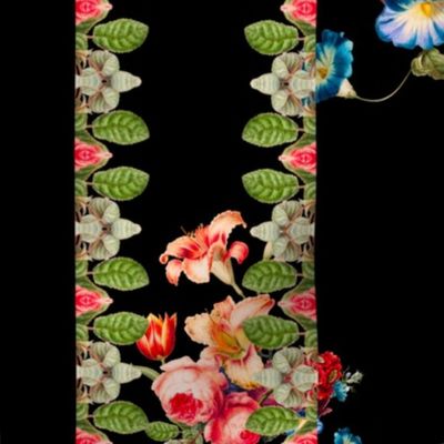 Vintage flowers,rococo ,columns,black background 