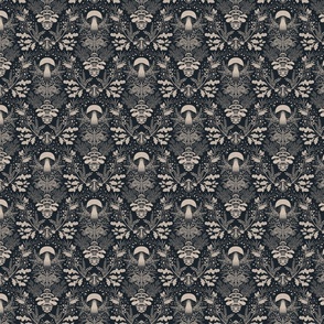 Mushroom forest damask wallpaper dark blue Half scale