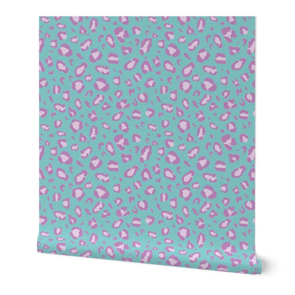 Leopard animal Spots Teal and pink  animal print small scale for fabric