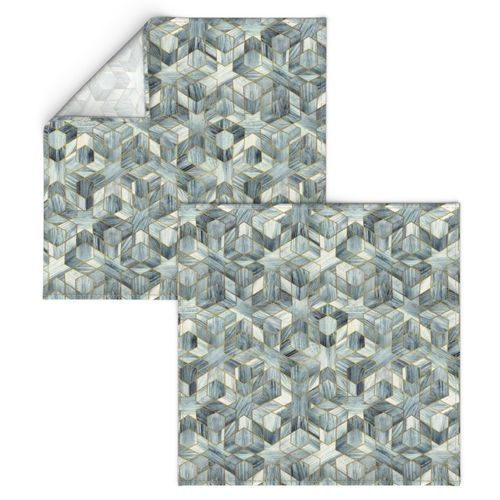 Silver Blue Inlaid Wooden Moroccan Geometric Mosaic - small