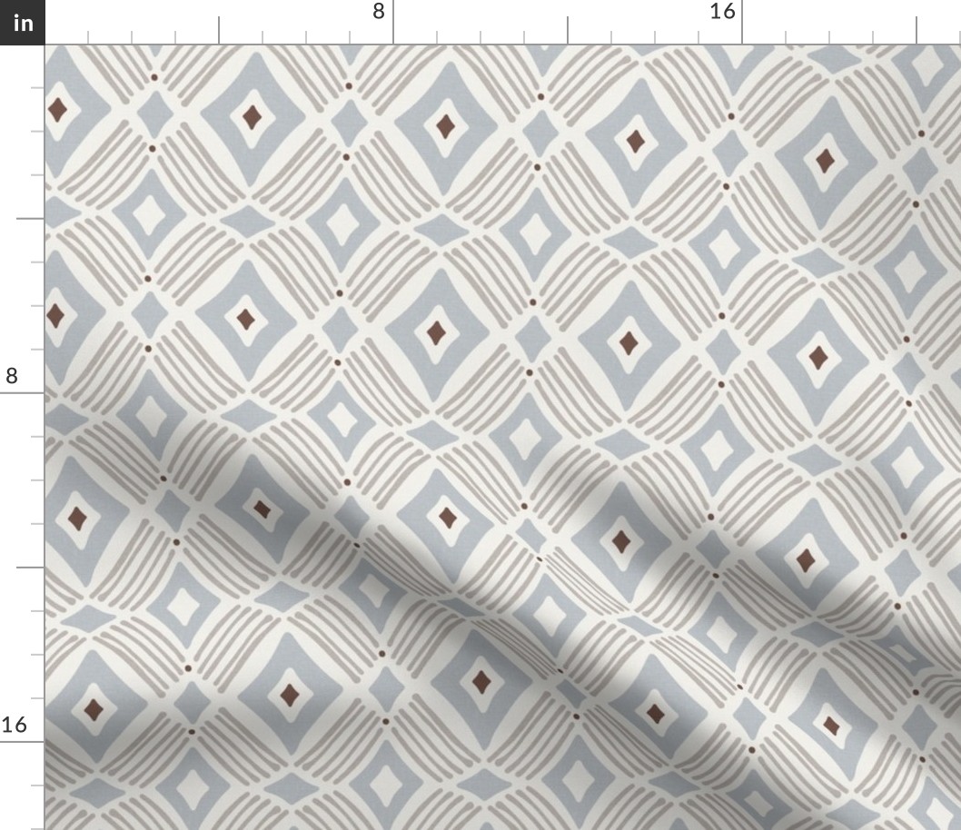 Tarak - Textured Geometric - Beige Taupe Blue Grey Regular Scale