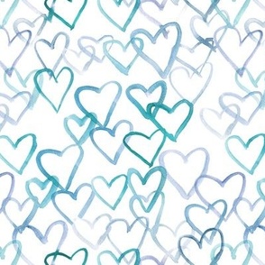 Blue and emerald love vibes - watercolor hearts for saint valentines - romantic cute heart a519-4