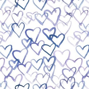 Blue and lilac love vibes - watercolor hearts for saint valentines - romantic cute heart a519-5