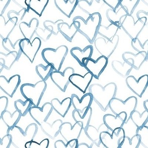 Denim blue love vibes - watercolor hearts for saint valentines - romantic cute heart a519-11
